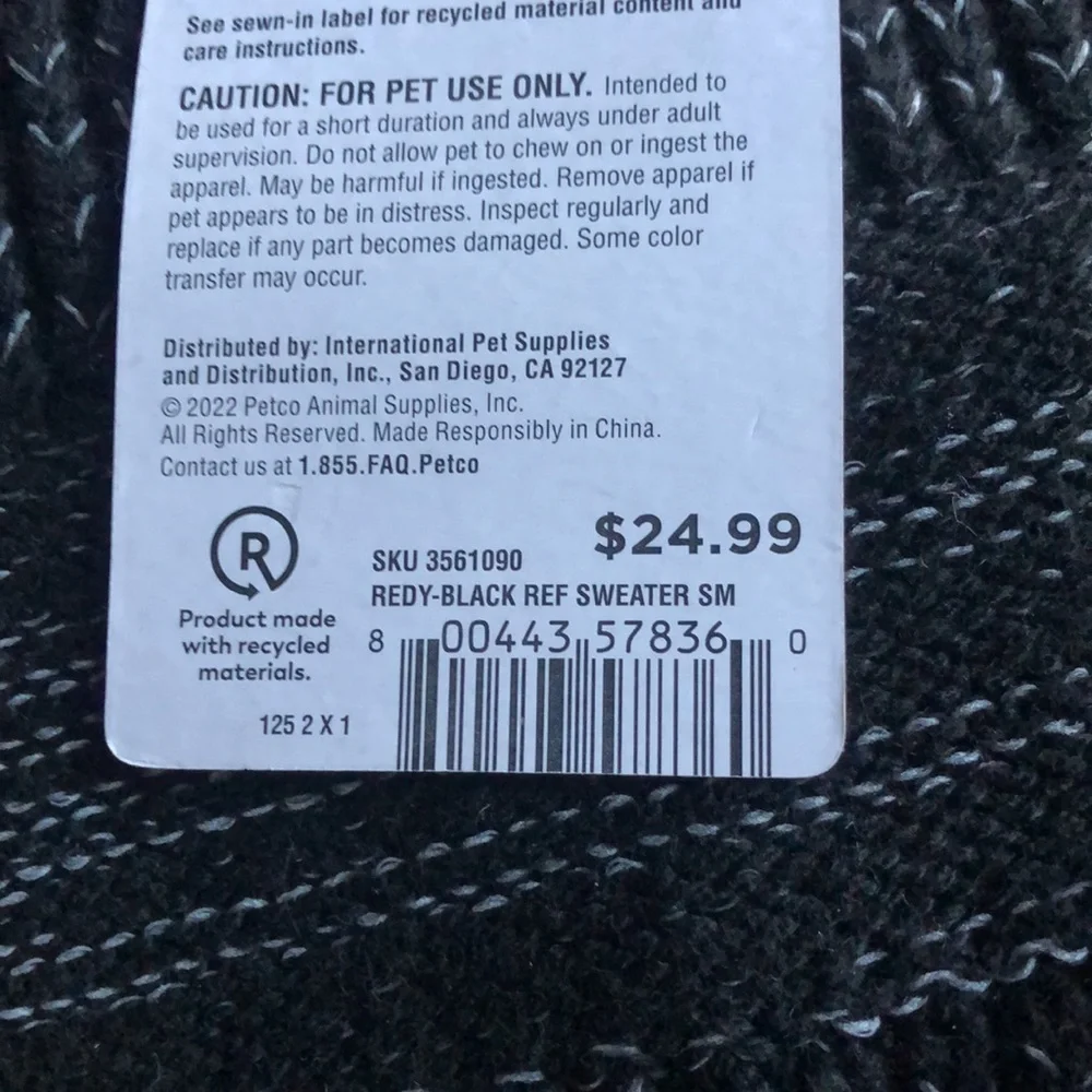 NWT Reddy reflective dog sweater S